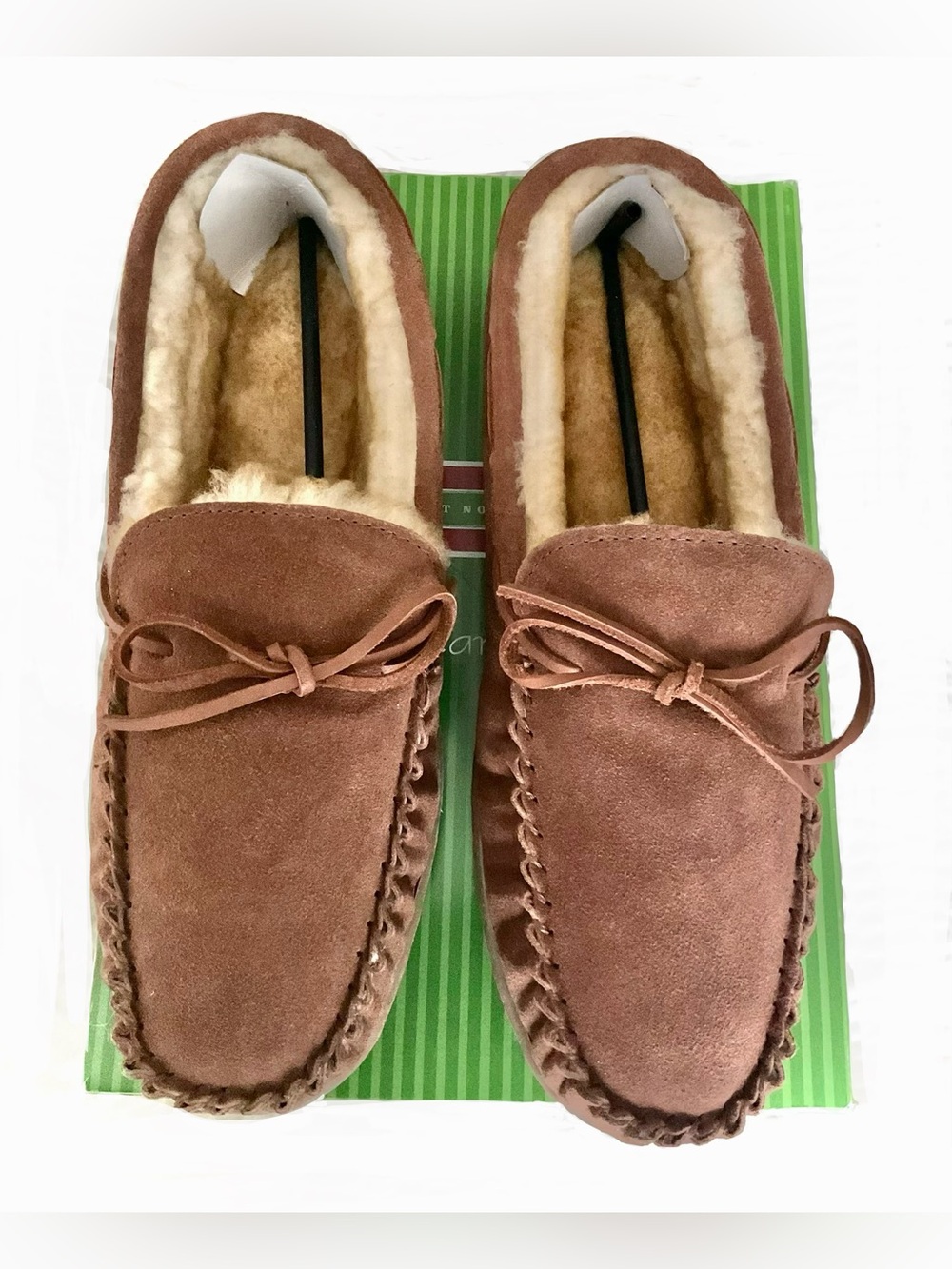 BNWT Great NW Clothing Co Tan Suede Leather Moccasin Shearling Slippers for Men - Picture 5 of 14